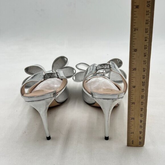 FOWT Silver Bow Pointed Toe Pumps High Heel Slingbacks Slip on Elegant Shoes - Picture 5 of 8